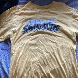 Yellow god bless FA shirt, size medium, barley worn.